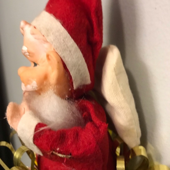 Vintage Distressed Mischievous Santa Claus Ornament Cascading Gold Tinsel** - Picture 5 of 15